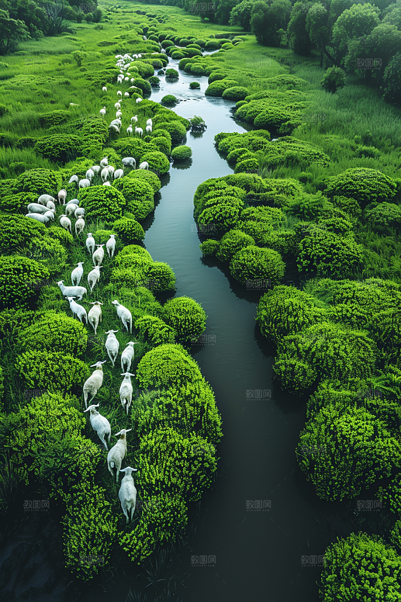 草原牧场绿草蓝天高清摄影图