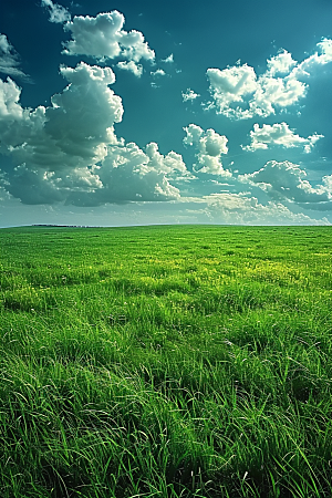 草原牧场绿草蓝天绿色摄影图