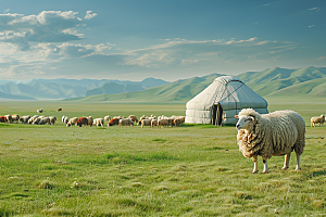 草原牧场风吹草低见牛羊高清摄影图