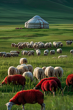 草原牧场绿草蓝天内蒙古摄影图
