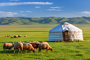 草原牧场旅游风吹草低见牛羊摄影图