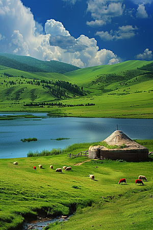 草原牧场风光内蒙古摄影图