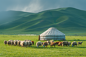 草原牧场风吹草低见牛羊绿草蓝天摄影图