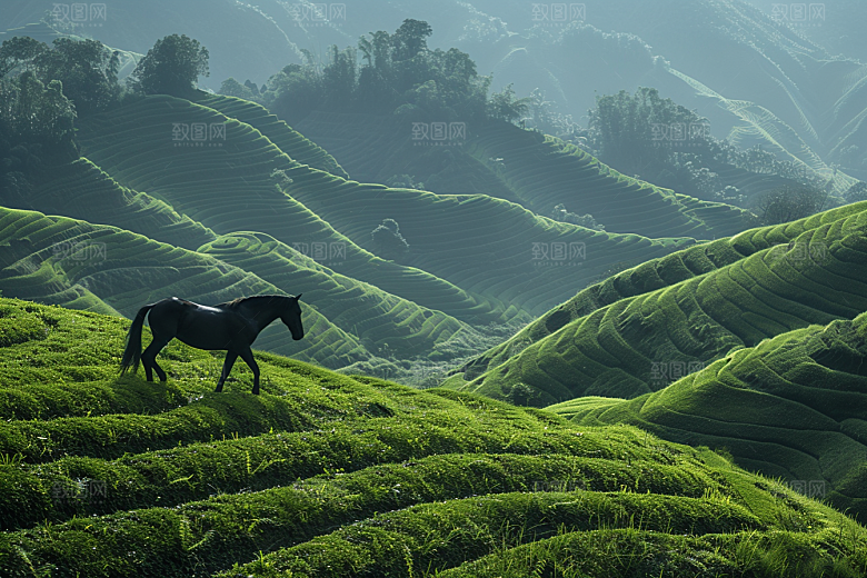草原牧场绿草蓝天旅游摄影图