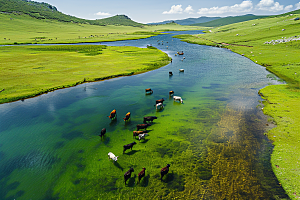 草原牧场绿草蓝天内蒙古摄影图