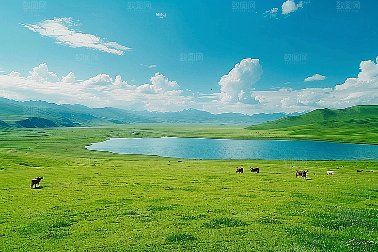 草原牧场内蒙古绿草蓝天摄影图