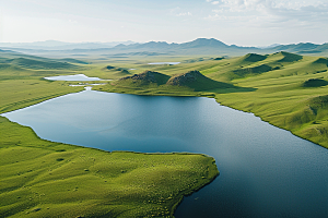 草原牧场内蒙古绿草蓝天摄影图