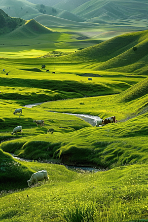 草原牧场绿色自然摄影图