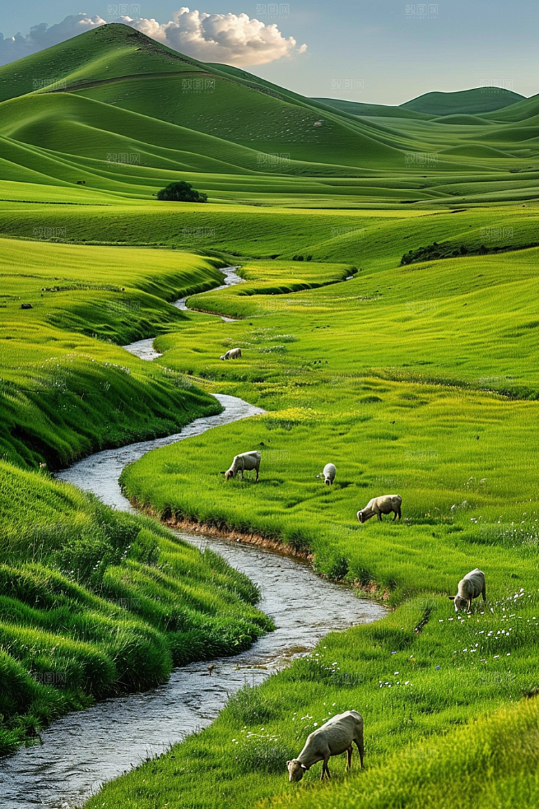 草原牧场绿色旅游摄影图