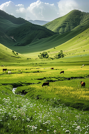 草原牧场西北内蒙古摄影图