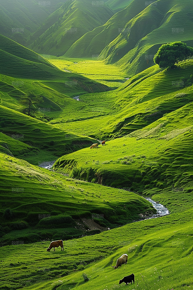 草原牧场大草原绿草蓝天摄影图