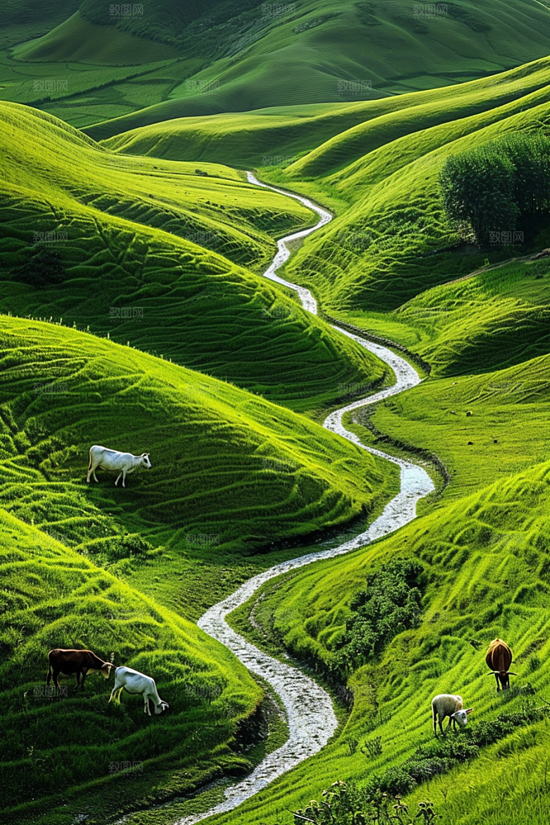 草原牧场大草原绿草蓝天摄影图