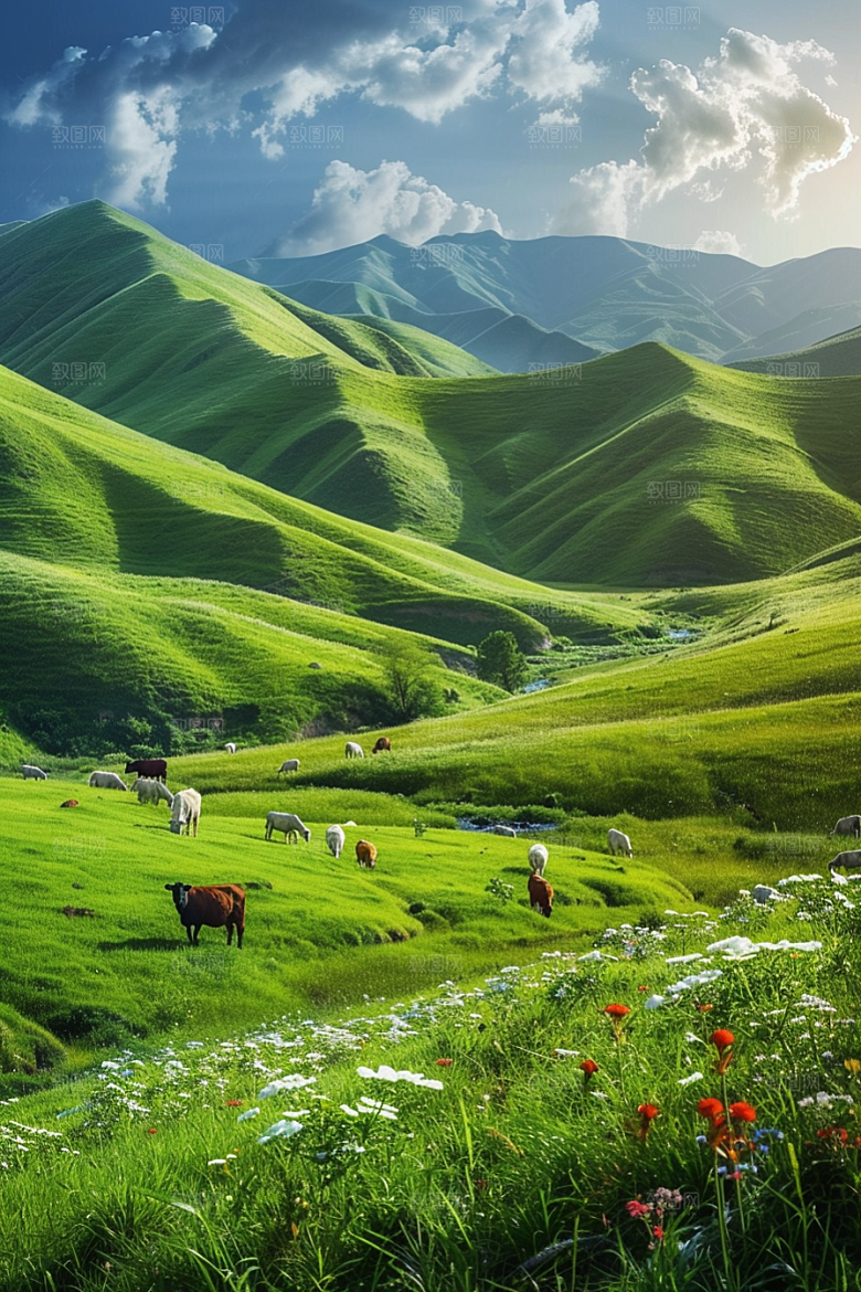 草原牧场风光旅游摄影图