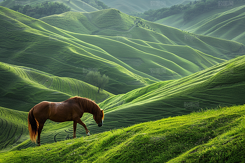 草原牧场绿草蓝天旅游摄影图