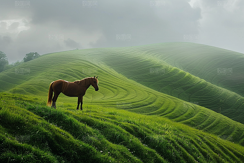草原牧场绿草蓝天风光摄影图
