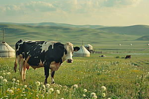 草原牧场绿色风吹草低见牛羊摄影图