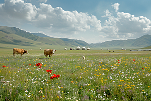 草原牧场风光内蒙古摄影图