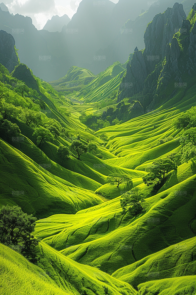 草原牧场绿草蓝天西北摄影图