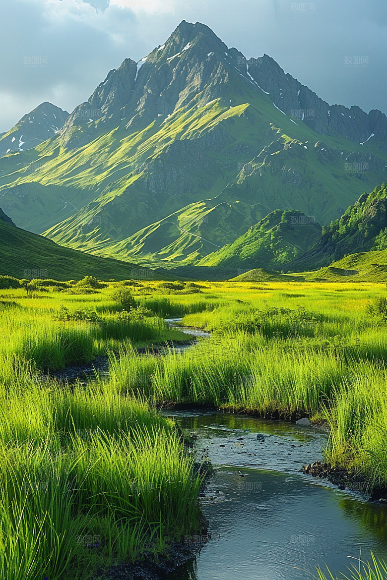 草原牧场大草原绿草蓝天摄影图