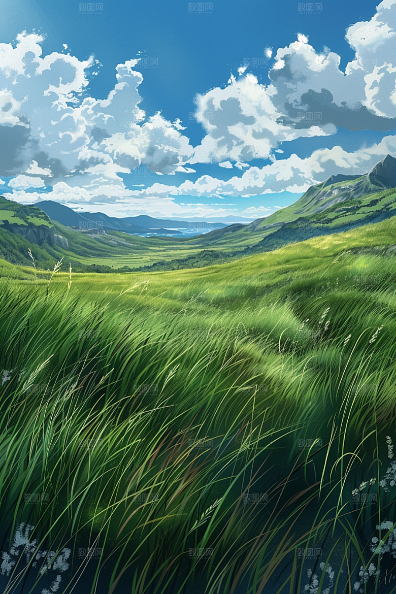 草地夏天山野摄影图