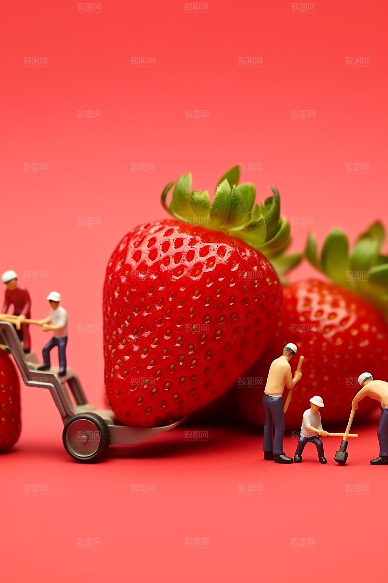 草莓收获美味微距小人