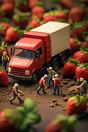草莓农业种植微距小人