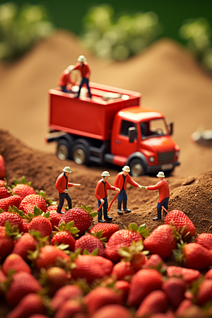 草莓生产收获微距小人