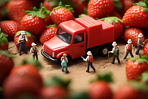 草莓3D水果微距小人