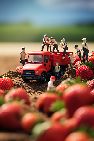 草莓种植农业微距小人