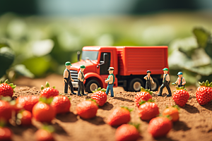 草莓收获生产微距小人