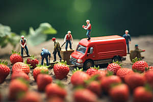 草莓采摘生产微距小人
