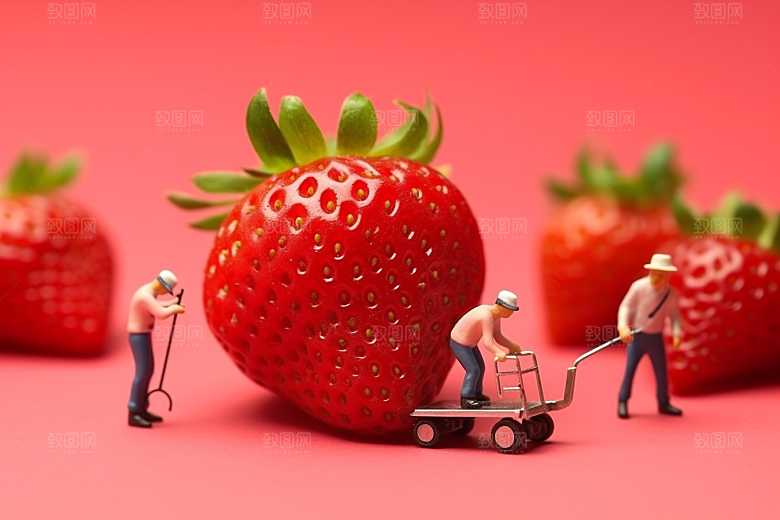 草莓立体美味微距小人
