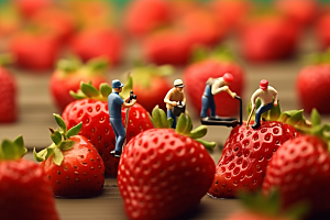 草莓美味生产微距小人