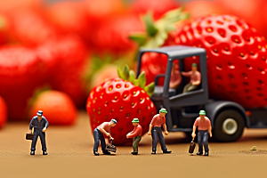 草莓采摘种植微距小人