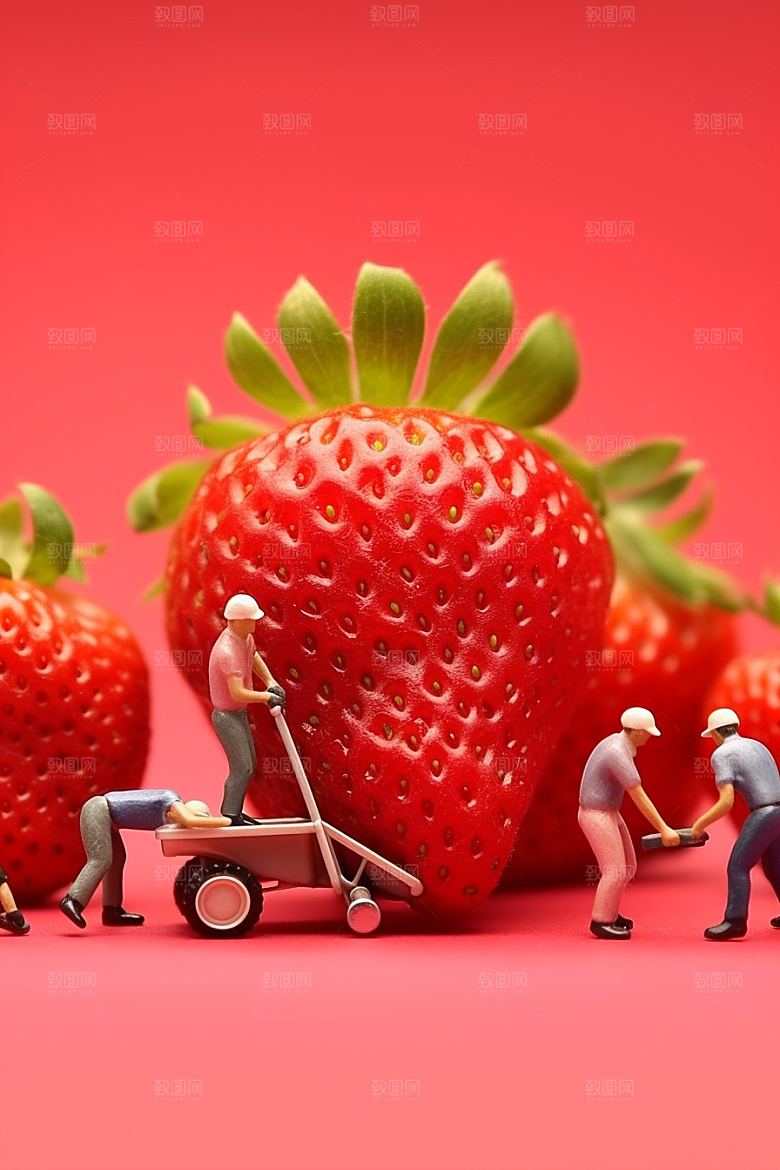 草莓莓果生产微距小人