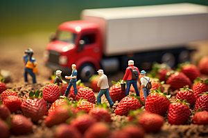 草莓种植采摘微距小人