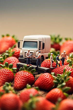 草莓收获生产微距小人