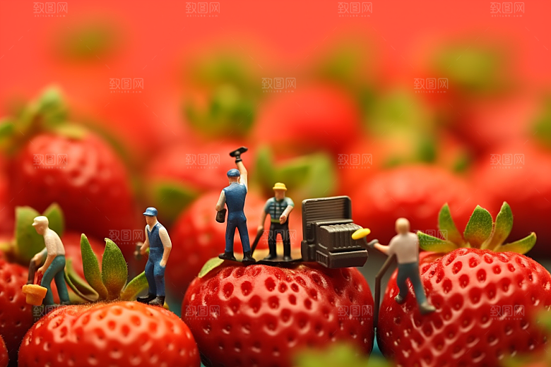 草莓生产立体微距小人