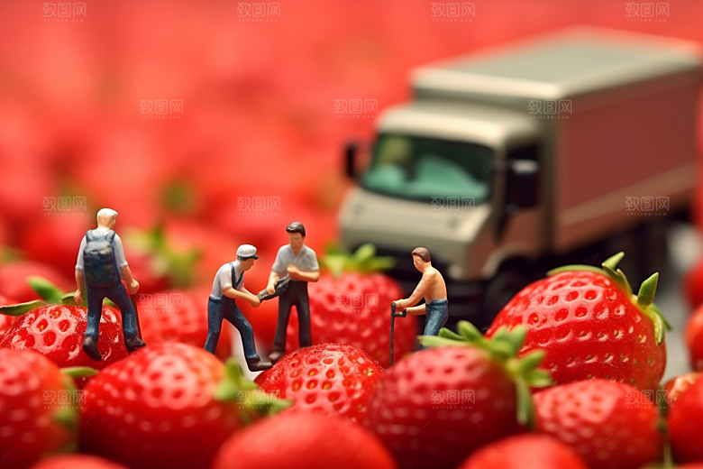 草莓收获农业微距小人