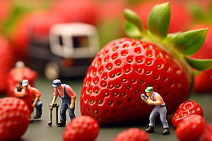 草莓生产美味微距小人