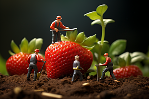 草莓莓果农业微距小人