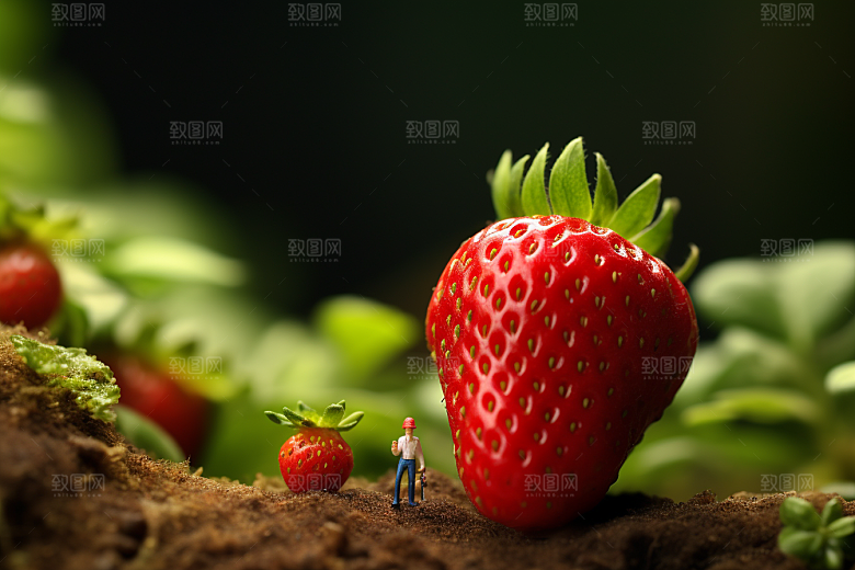 草莓莓果立体微距小人