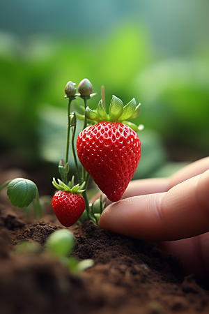 草莓水果莓果微距小人