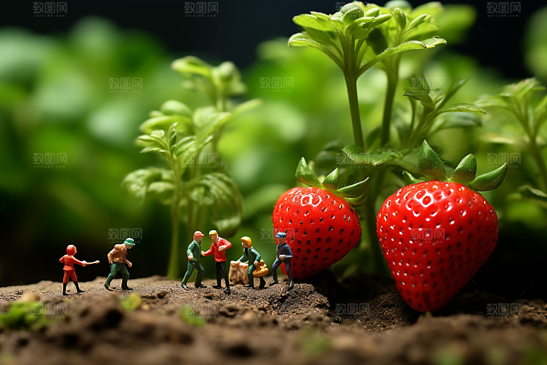 草莓莓果种植微距小人