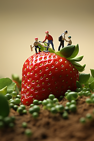 草莓水果生产微距小人