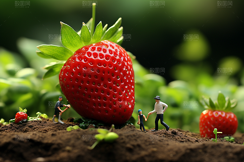 草莓莓果3D微距小人