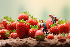草莓农业采摘微距小人