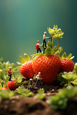 草莓生产种植微距小人