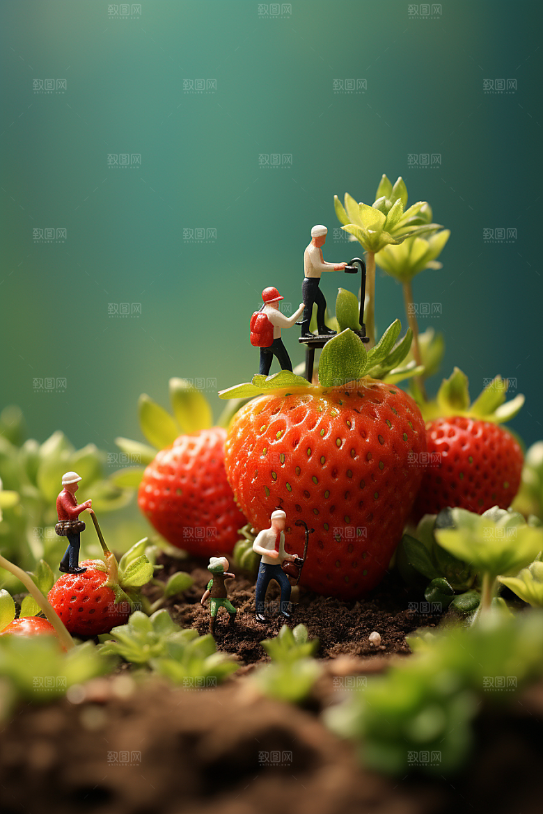 草莓生产种植微距小人