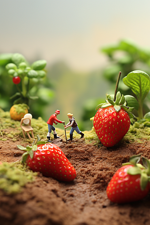 草莓收获3D微距小人